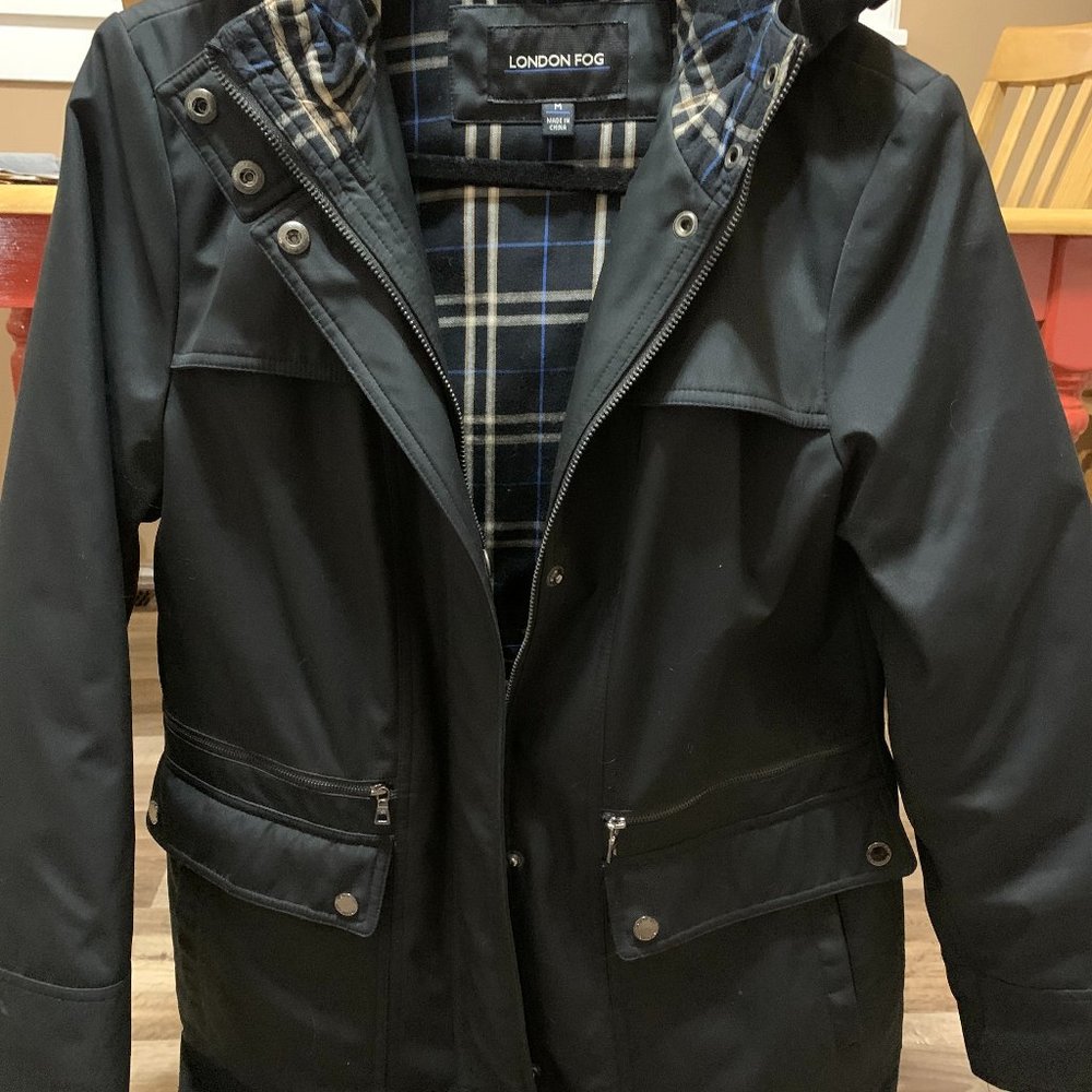 Black London Fog Hooded Coat - M